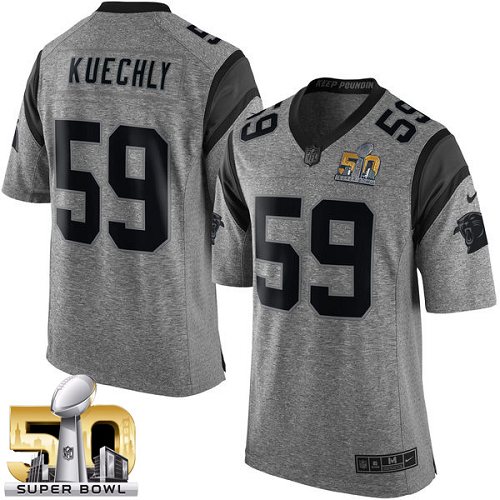 Men's Elite Luke Kuechly Super Bowl L Nike Jersey Gray - #59 Gridiron NFL Carolina Panthers